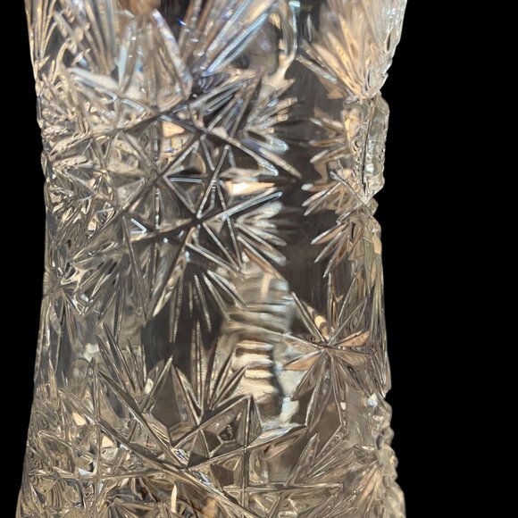 Vintage Cut Crystal Glass Pitcher Intricate Starburst Design & Ribbed Handle - Picture 13 of 13
